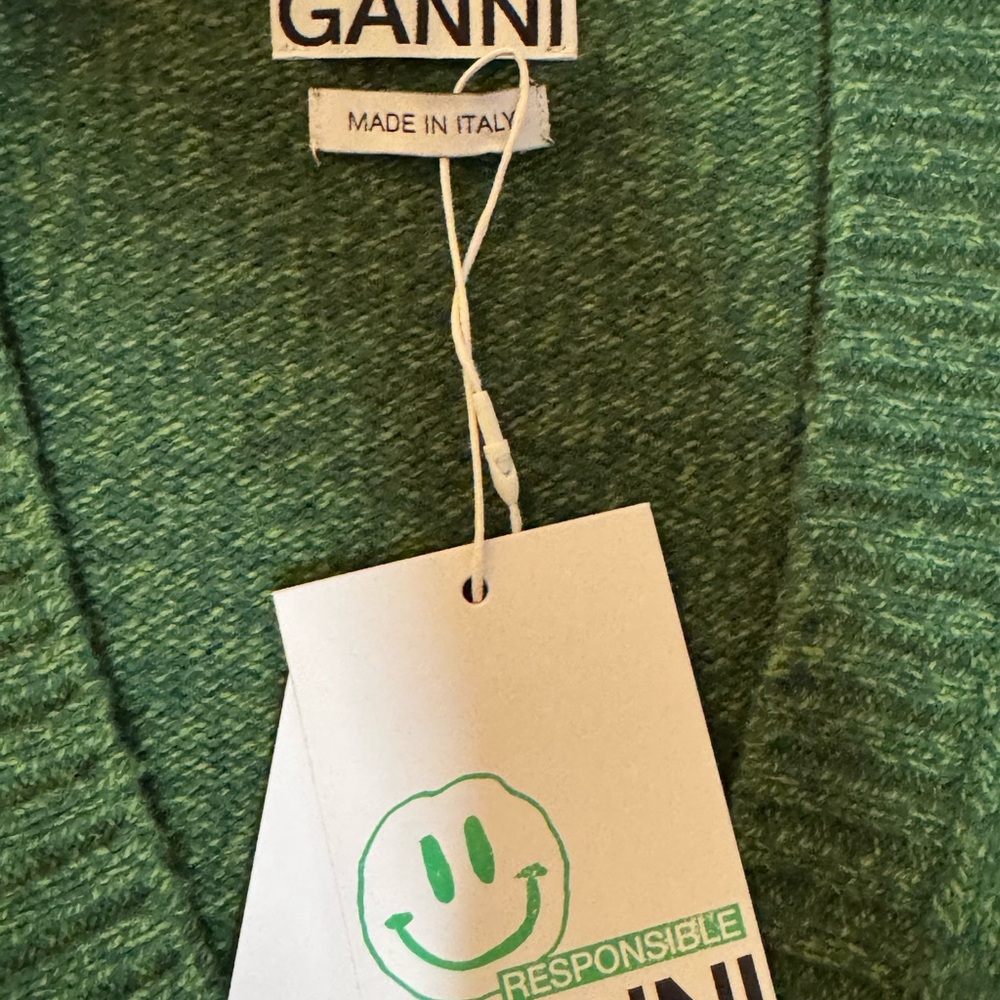 Ganni V-Neck Sweater in Kelly Green Wool
